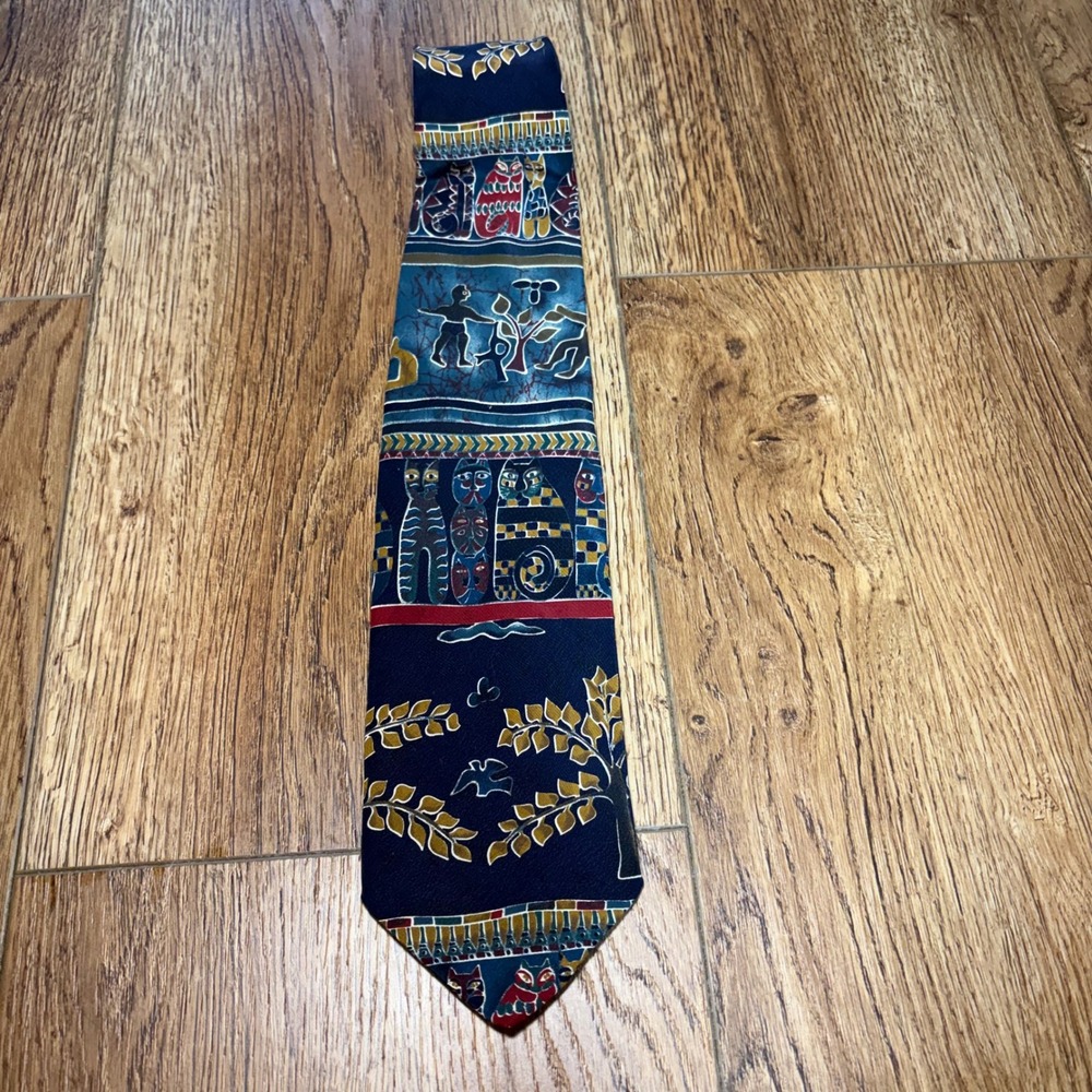 Structure Abstract Silk Tie Made in Italy Cat Print Blue Art to Wear Necktie